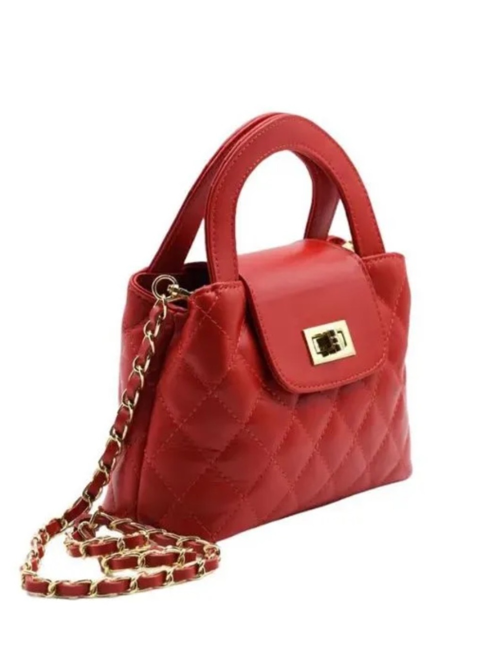 MADE IN ITALY LEATHER Quilted Red Top-Handle Crossbody Bag